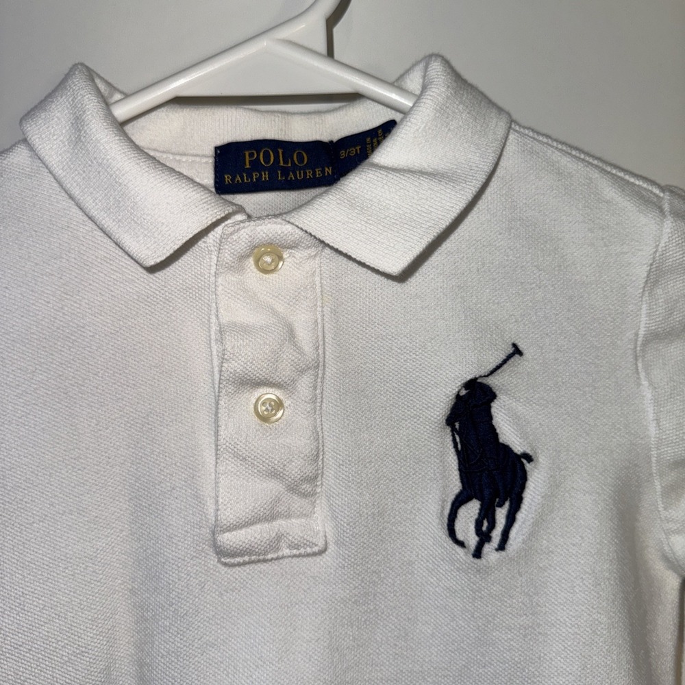 Ralph Lauren Boys White Polo Shirt Size 3‎ Toddler VGUC Big LOGO - Flawed